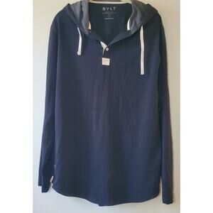 BYLT Hoodie Mens L Large Black Drop Cut Hooded Henley LUX Pullover Sweatshirt